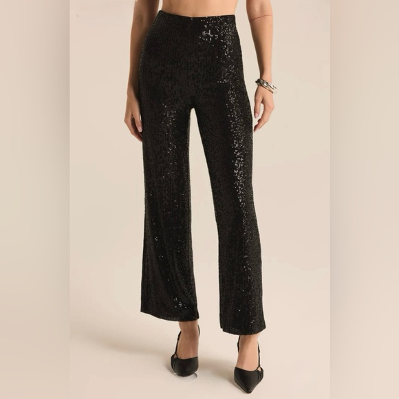 Z Supply Skylar Sequin Cropped Pant New Black - Picture 3 of 6